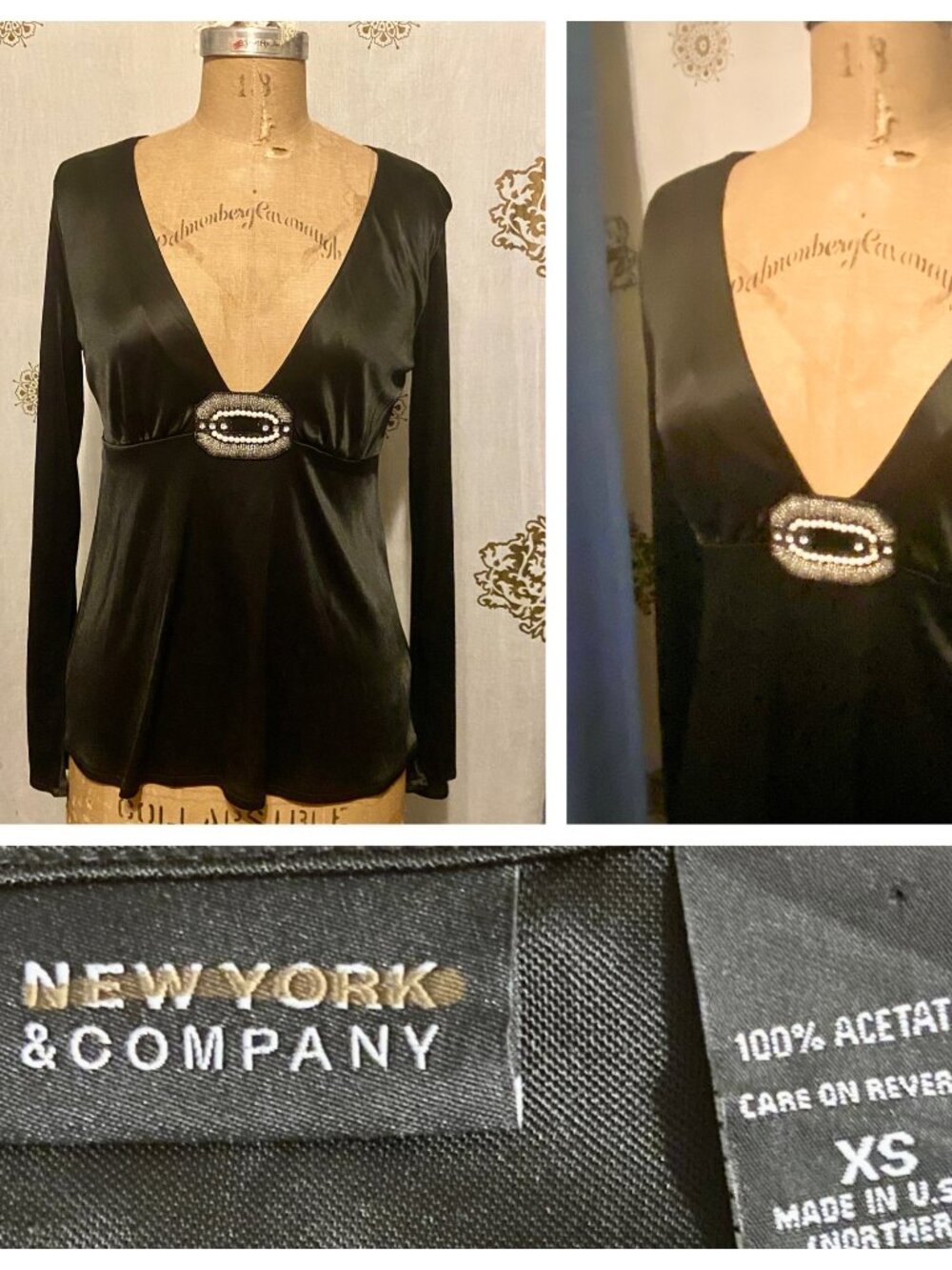 New York & Co Y2K Top Black Plunge V Babydoll Whimsigoth Fairy Grunge Rave XS